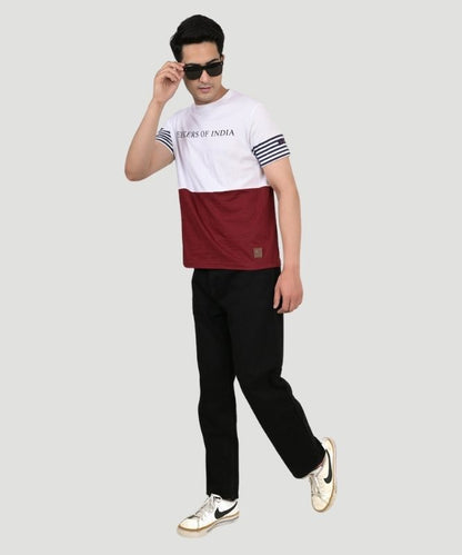 Men Colorblock Crew Neck Pure Cotton Multicolor T-Shirt